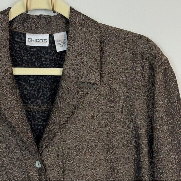 Chico’s Brown Embroidered Shirt 1/S - Picture 2 of 7